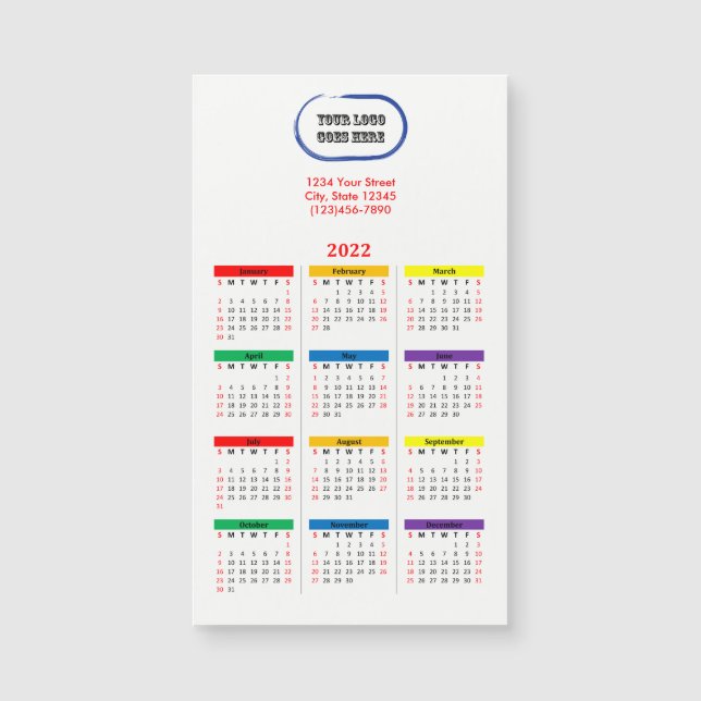2022 Calendario con logotipo marcado como arcoiris (Anverso)