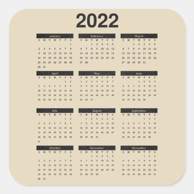 2022 Pegatina cuadrado del calendario de doce mese (Anverso)