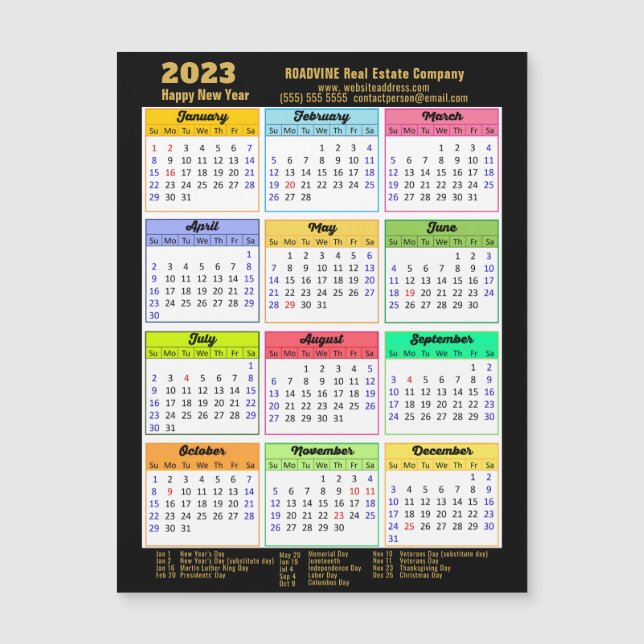 2023 Corporate Gold Script Modern Calendar Magnet (Anverso)