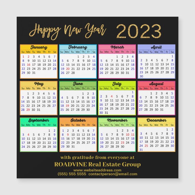 2023 Modern Gold Black Business Calendar Magnet (Anverso)