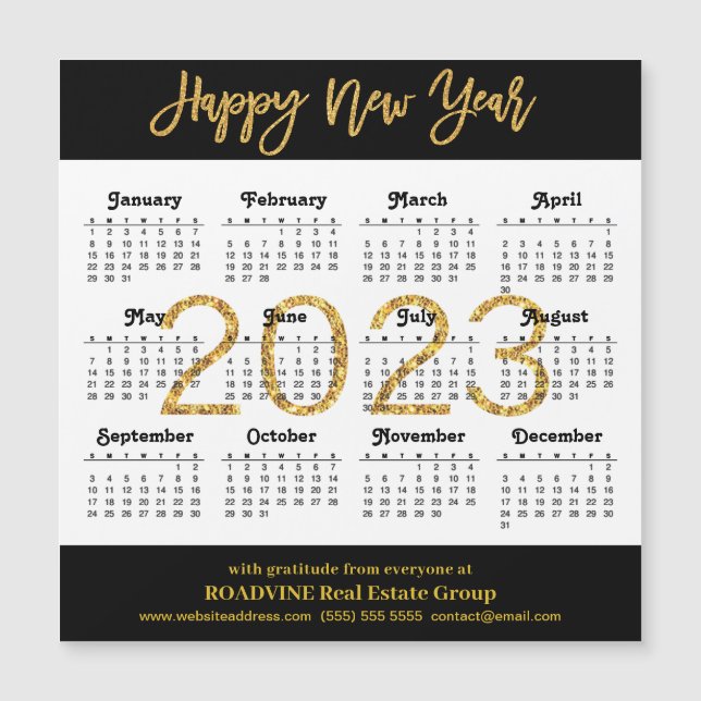2023 Modern Gold Script Business Calendar Magnet (Anverso)