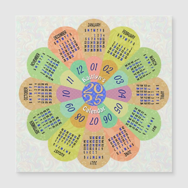 2024 Calendario Boho Retro Flor Custom Name Magnet (Anverso)