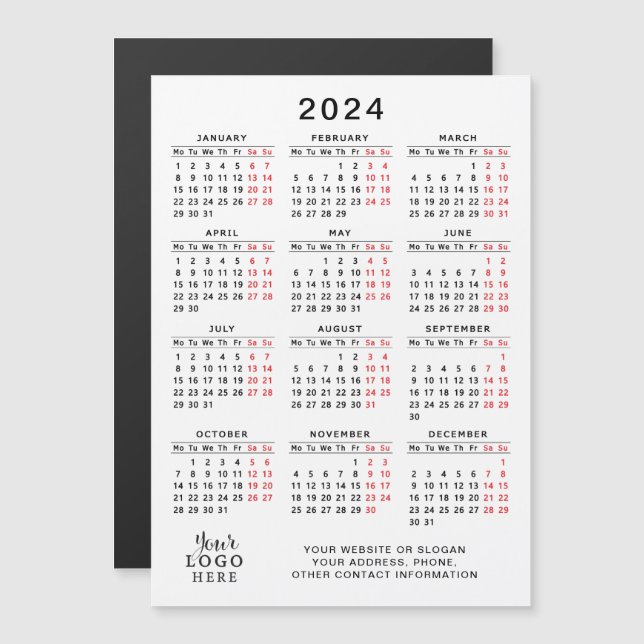 2024 Calendario del logotipo de negocios imán blan (Anverso/Reverso)