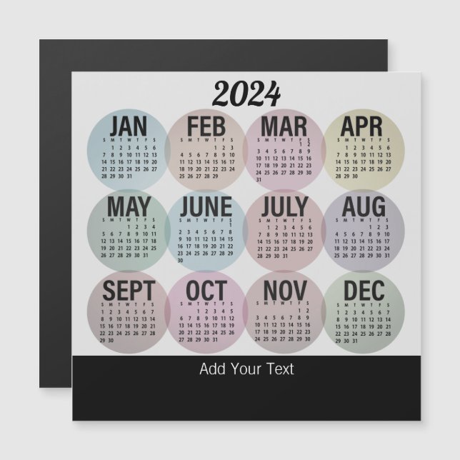 2024 - Colorido calendario mensual de imanes (Anverso/Reverso)
