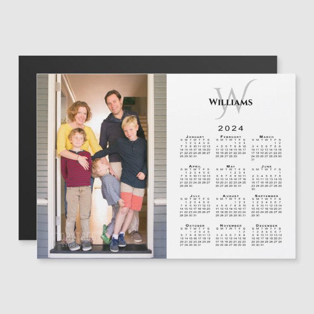 2024 Personalizado del calendario Foto Monograma M (Anverso/Reverso)
