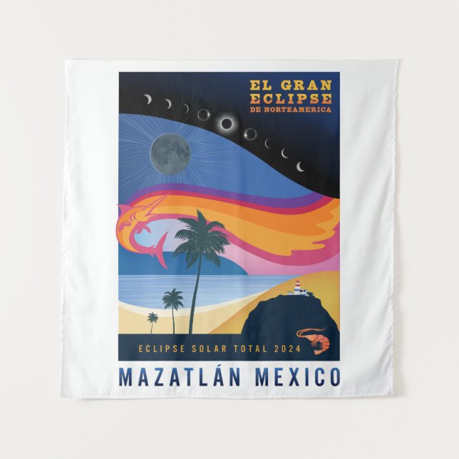 2024 Total Eclipse solar tapiz de pared Mazatlán (Anverso)