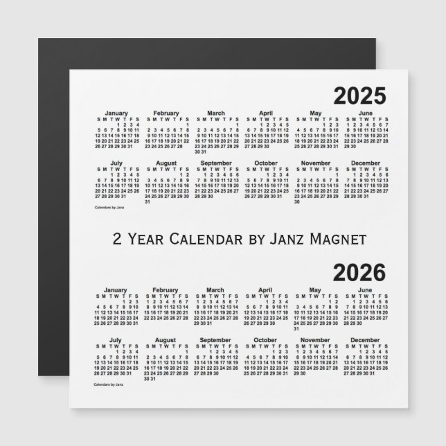 2025-2026 blanco calendario de 2 años por el imán (Anverso/Reverso)