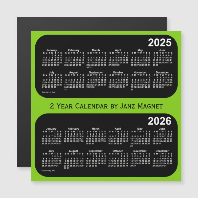 2025-2026 Calendario de 2 años verde amarillo, de  (Anverso/Reverso)
