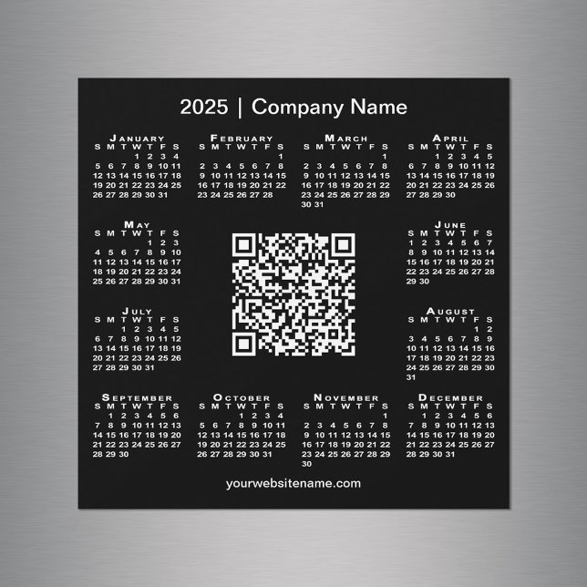2025 Calendar Personalizado Business Código QR imá (2025 Calendar Custom Business QR Code Black Magnet in situ)