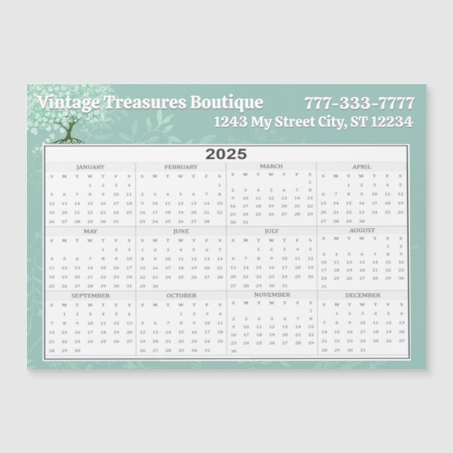 2025 Calendario Árbol de corazón Mint Floral Verde (Anverso)
