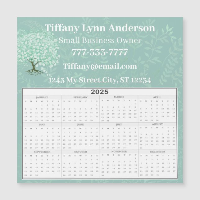 2025 Calendario Árbol de corazón Mint Floral Verde (Anverso)