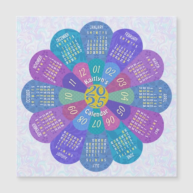 2025 Calendario Boho Personalizado Flor Púrpura Ma (Anverso)