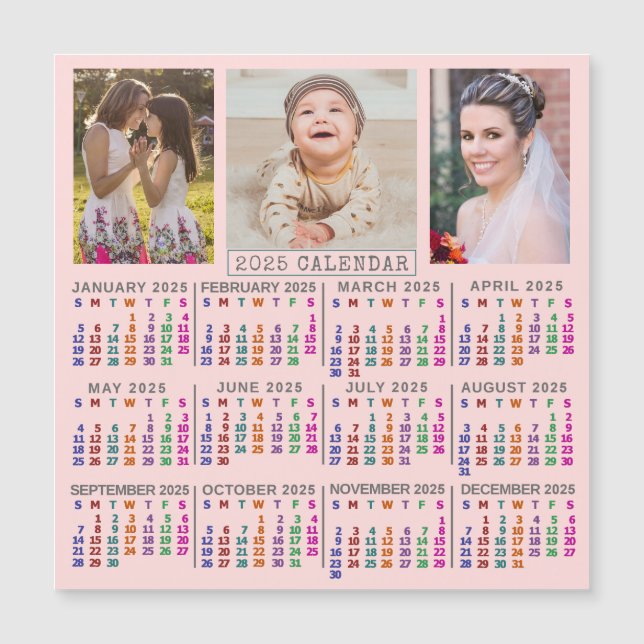 2025 Calendario: imán de Collage de fotos de famil (Anverso)