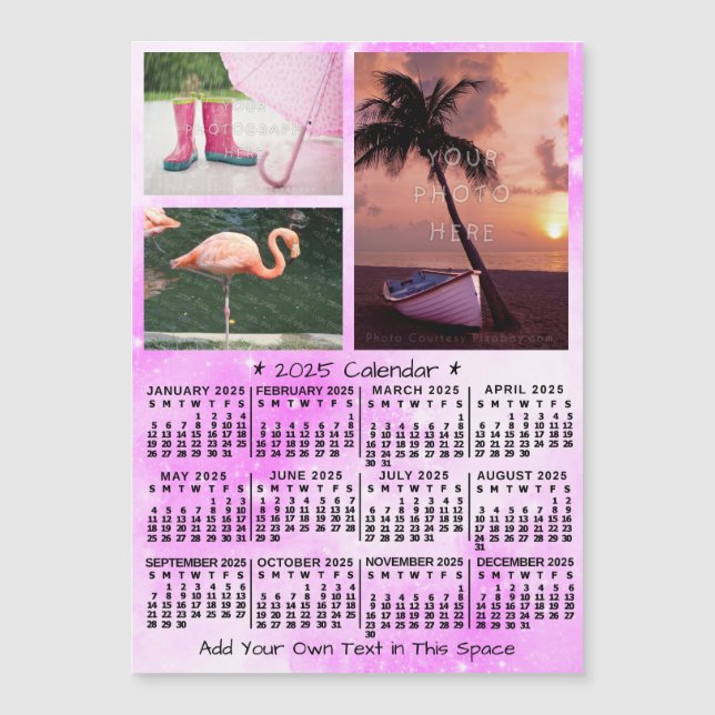 2025 Calendario Personalizado de acuarela rosa imá (Anverso)