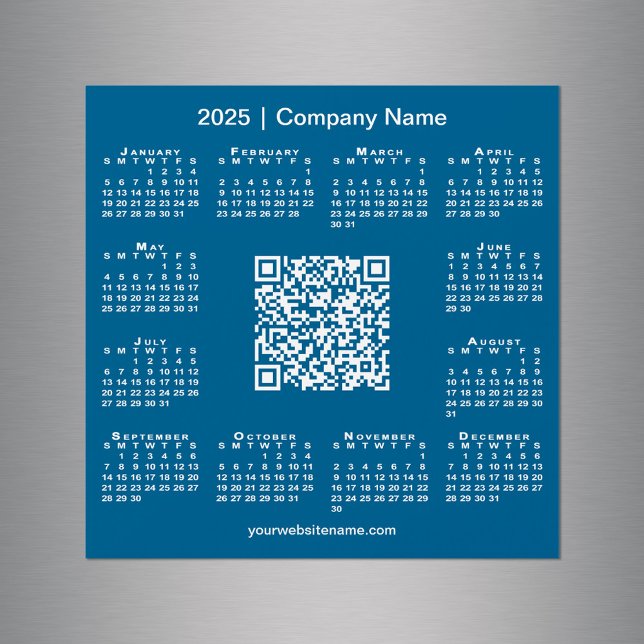 2025 Calendario Personalizado de negocios Código Q (2025 Calendar Custom Business QR Code Blue Magnet in situ)