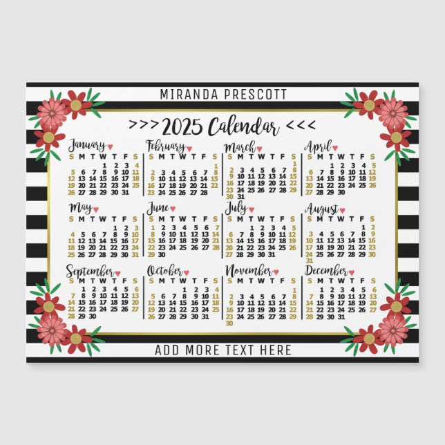 2025 Calendario Preppy Floral Stripes Personalizad (Anverso)