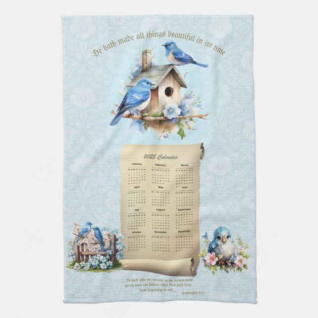 2025 Calendario Toalla Aves Azules Ecc 3:11 (Vertical)