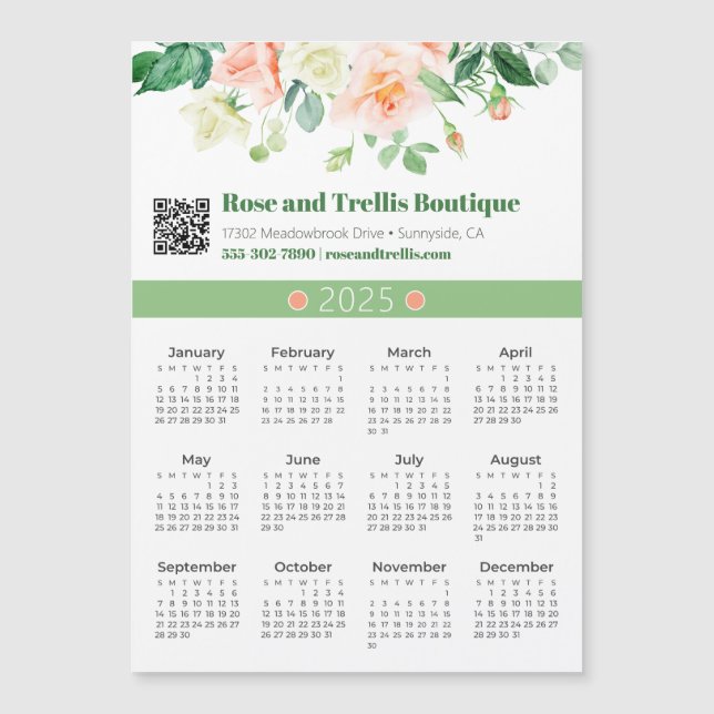 2025 Watercolor Rosas Business Calendar Magnet (Anverso)