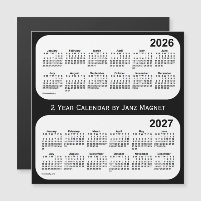 2026-2027 Calendario de 2 años en blanco y negro d (Anverso/Reverso)