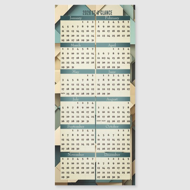 2026 At A Glance Calendar Magnetic Card (Anverso)