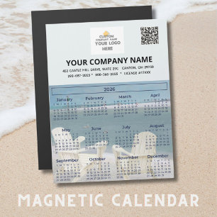 2026 Beach Magnet Calendar Business Logo Código QR