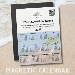 2026 Beach Magnet Calendar Business Logo Código QR