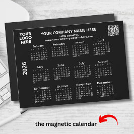 2026 Business Your Logo QR Black Calendar Magnet