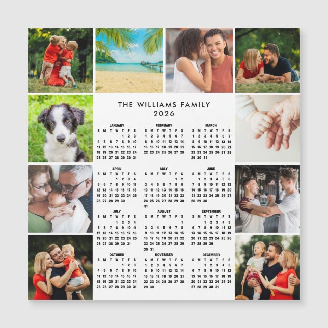 2026 Calendar 10 Photo Collage Family Magnet (Anverso)