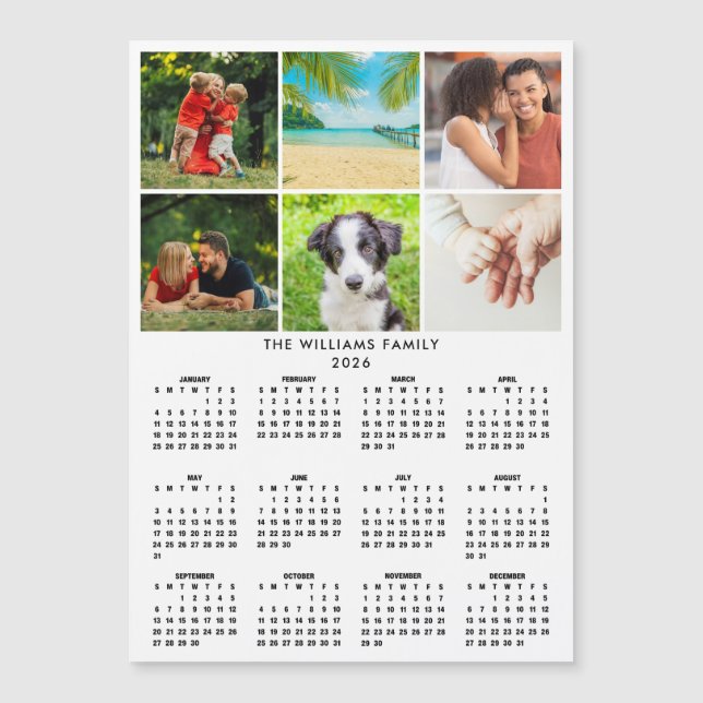 2026 Calendar 6 Photo Collage Modern Magnet (Anverso)