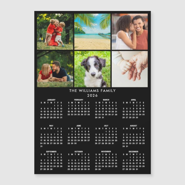 2026 Calendar 6 Photo Collage Modern Magnet (Anverso)