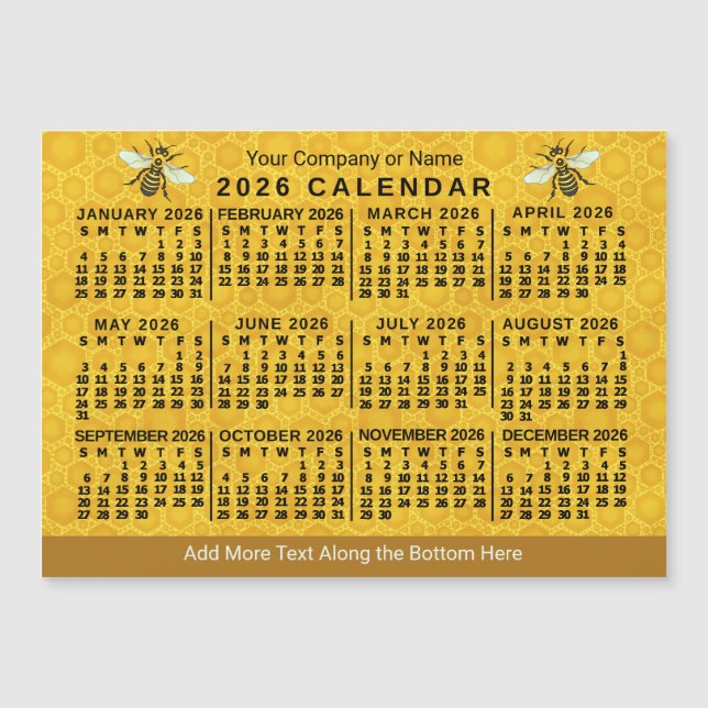 2026 Calendar Bee Honeycomb Custom Apiary Magnet (Anverso)