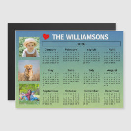 2026 Calendar Blue Green Photo Collage Magnet
