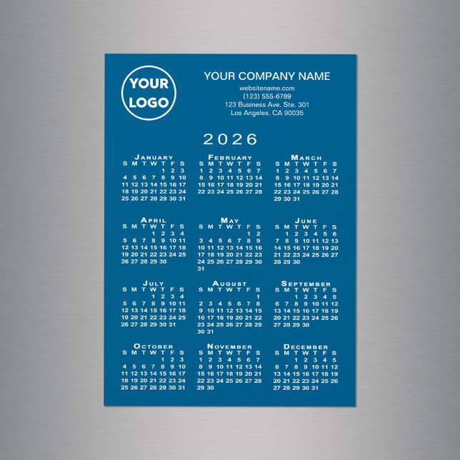 2026 Calendar Business Logo Text Blue Magnet Card (2026 Calendar Business Logo Text Blue Magnet Card, in situ)
