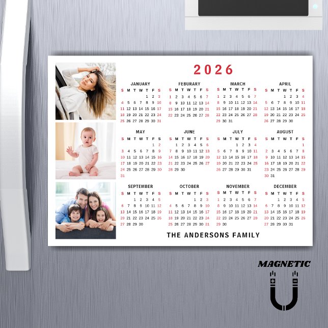 2026 Calendar Custom Name Photo Collage Magnet (Subido por el creador)