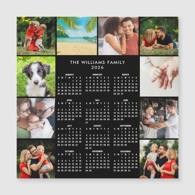 2026 Calendar Family 10 Photo Collage Magnet (Anverso)