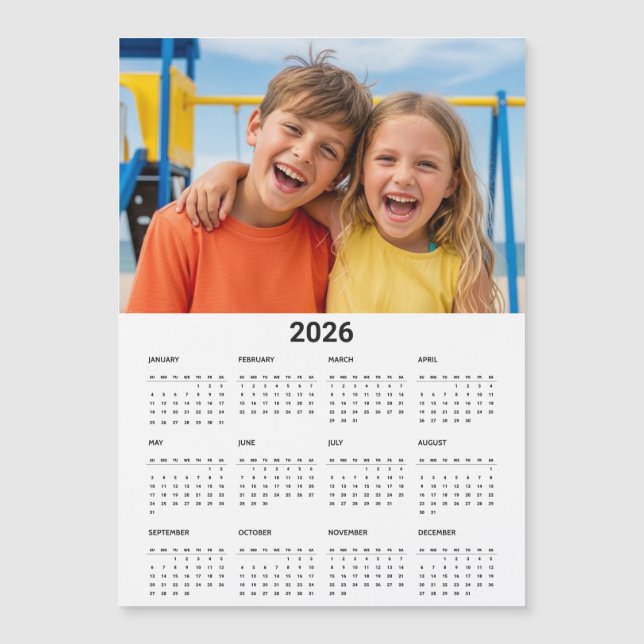 2026 Calendar Family Photo Modern Fridge Magnet (Anverso)