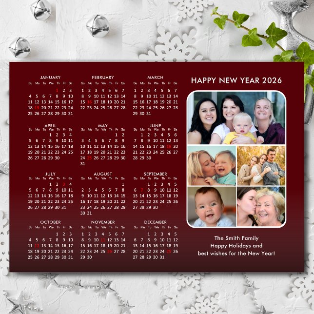 2026 Calendar Family Photo Modern Red Magnetic (Subido por el creador)