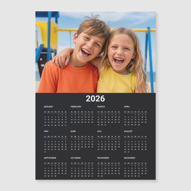 2026 Calendar Full Year Photo Black Fridge Magnet (Anverso)