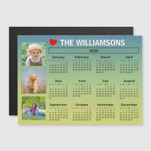 2026 Calendar Light Blue Photo Collage Magnet (Anverso/Reverso)