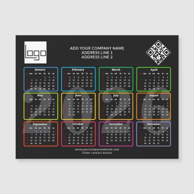 2026 Calendar Logo QR Code Modern Business Promo (Anverso)