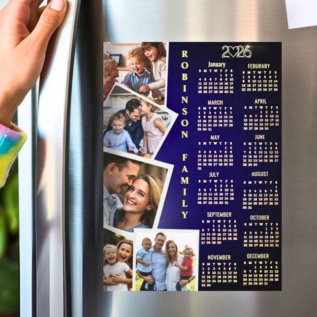 2026 Calendar Navy White Gold 5 Photo Collage (Subido por el creador)