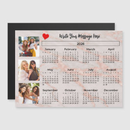 2026 Calendar Pink Marbleized Photo Collage Magnet