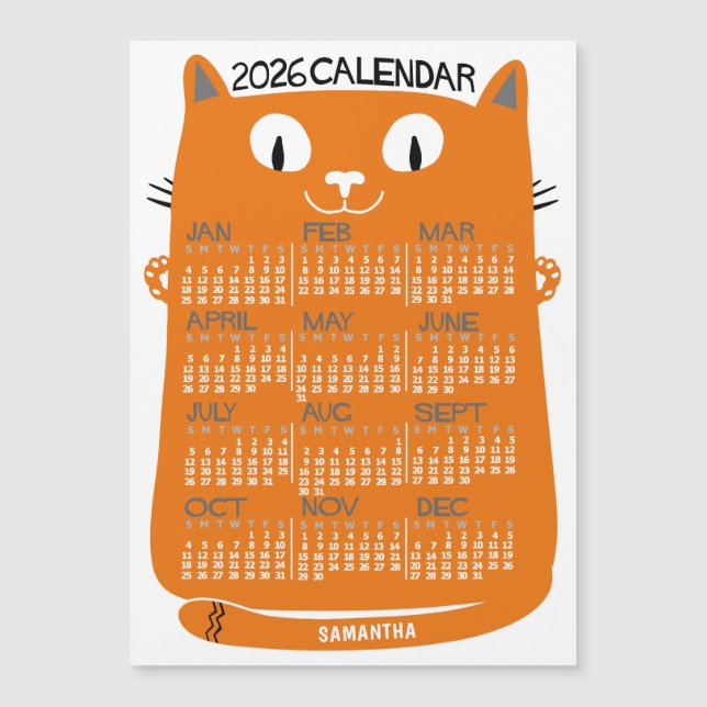 2026 Calendar Year Mid-Century Orange Cat Magnet (Anverso)