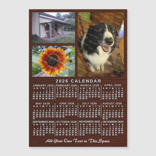 2026 Calendar Year Wood Custom 3 Photos Magnet (Anverso)