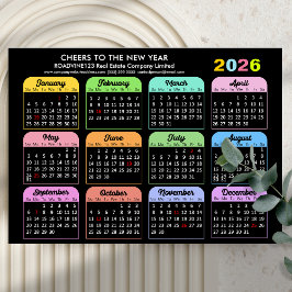 2026 Calendario Corporativo Tarjeta Magnética Negr
