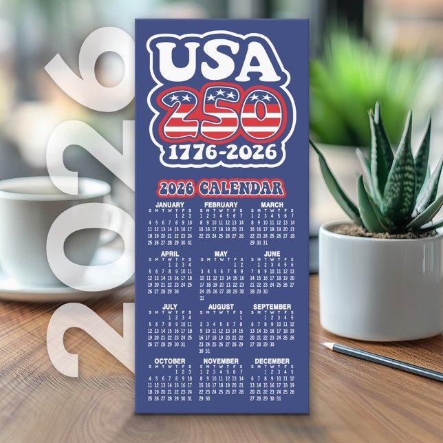2026 Calendario EE.UU. 250 America 1776-2026 Card (2026 Calendar on Cardstock - Simple, Minimal Design USA 250)