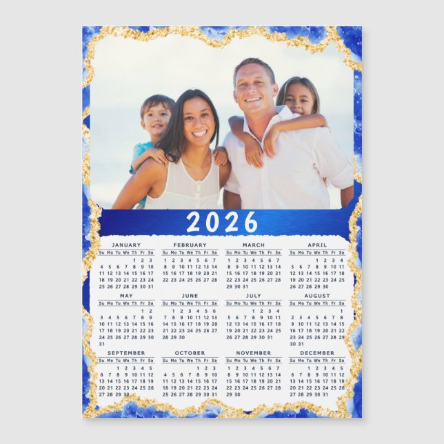 2026 Calendario Fotos Magnet en colores azul y dor (Anverso)