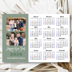 2026 Calendario moderno Sage Green 2 Photo Magneti