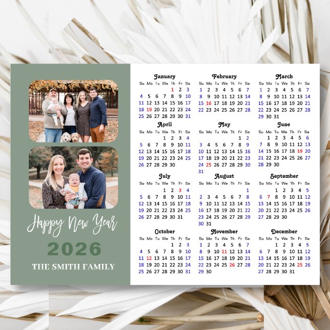 2026 Calendario moderno Sage Green 2 Photo Magneti (Subido por el creador)