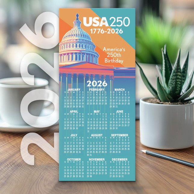 2026 Calendario USA 250 Capital Dome America Card (2026 Calendar on Cardstock - Simple, Minimal Design)